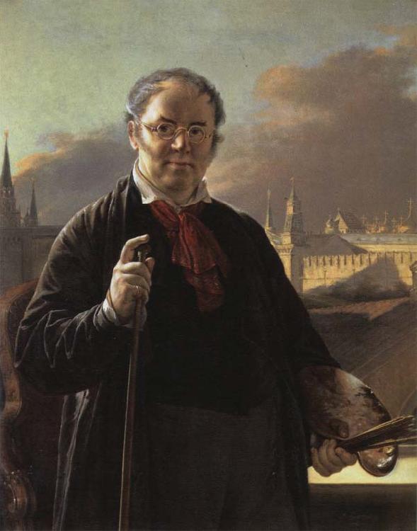 Vasily Tropinin Self-Portrait by a Window with a View on the Kremlin oil painting picture